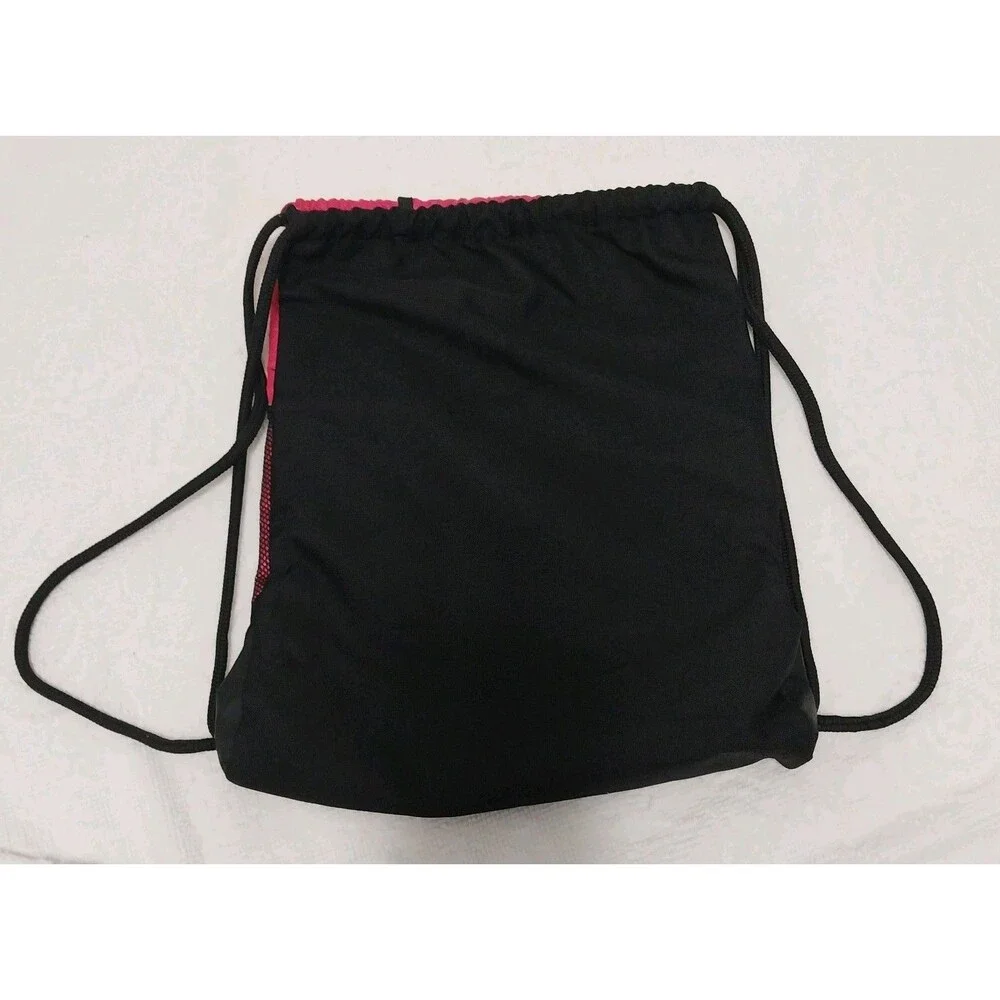 Adidas Pink Black Drawstring Gym Bag Sports  Polyester Outer Pocket Lightweight - Picture 3 of 6
